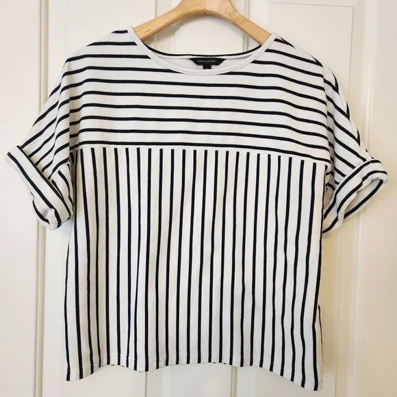 Striped Black White French Terry Nautical Summer Beach Cute Coastal Medium - Picture 2 of 7